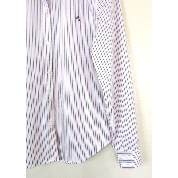 Lauren Ralph Lauren Shirt Womens M Pink Stripe Button Down Non Iron - Picture 6 of 12